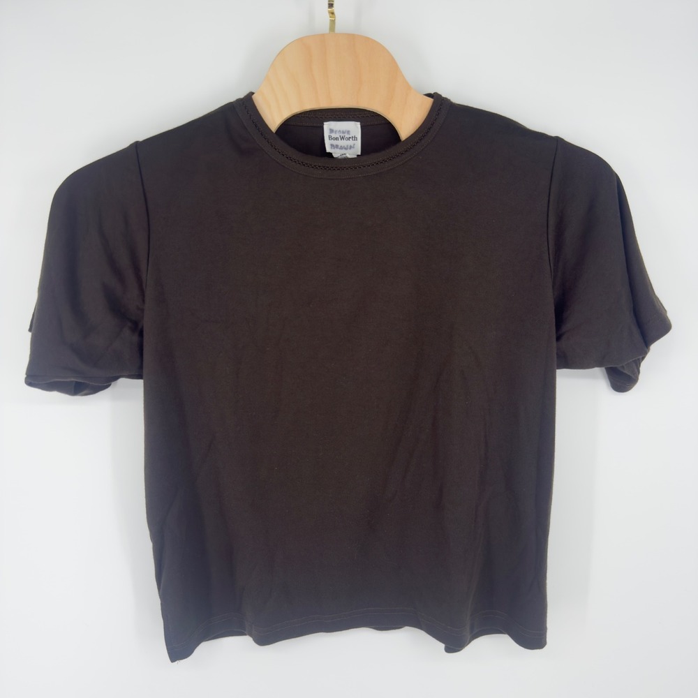 BonWorth Brown Short Sleeve Crew Neck Picot Trim T-Shirt Top Womens XL